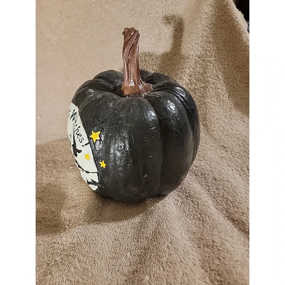 Black Glitter Pumpkin Featuring Witch Flying In‎ Front Of Moon 